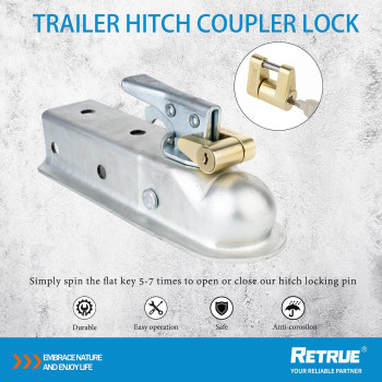 Retrue Trailer Tongue Coupler Lock Trailer Hitch Lock Dia 14 Inch 34 Inch Span For Tow Boat Rv Truck Cars Coupler Gold