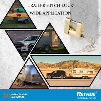 Retrue Trailer Tongue Coupler Lock Trailer Hitch Lock Dia 14 Inch 34 Inch Span For Tow Boat Rv Truck Cars Coupler Gold