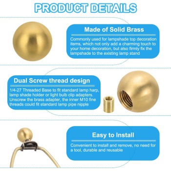 Patikil 175Mm Brass Ball Lamp Finials Caps Knob 2 Set Lamp Shade Decoration Screw Cap Nuts For Furniture Lighting