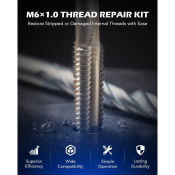 Orion Motor Tech Helicoil Thread Repair Kit M6X10 Thread Repair Tool With Hss Drill Bit 30 Thread Inserts Metric Thread Rep