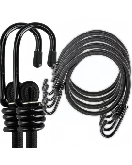 Lanlord Latex Black Heavy Duty Outdoor 20 Inch Bungee Cords With Hook Bungee Straps 6Pcs20Inch