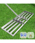 Dremmt Lawn Leveling Rake 45 65Ft Lawn Leveler Ground Full Stainless Steel Leveling Rake Landscape Rake Topdressing Spreader