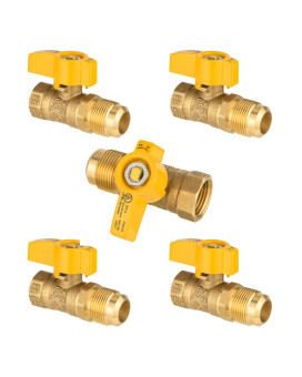 Pack Of 5 Efield 34Inch Fip X 58Inch Od Flare Straight Gas Brass Ball Valve Connector With Quarterturn Lever Handle Csa