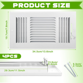 Wesiti 4 Pcs 12 X 6 Inch Vent Covers For Home Ceiling Hvac Sidewall Air Register 3 Way Vents Wall Register Solid Steel Manual Ad