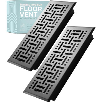 2 Pack Basketweave 2X10 Inch Decorative Floor Register Vent With Mesh Cover Trap Matte Black