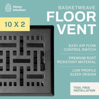 2 Pack Basketweave 2X10 Inch Decorative Floor Register Vent With Mesh Cover Trap Matte Black