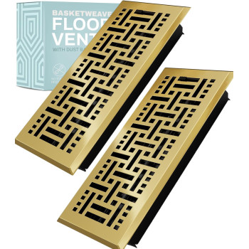 2 Pack Basketweave 4X10 Inch Decorative Floor Register Vent With Mesh Cover Trap Polished Brass