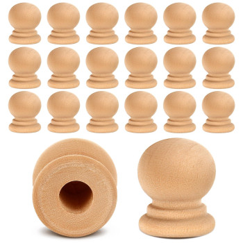 Pinkunn 50 Pcs Wood Finials 34 Inch Tall With 14 Inch Hole Unfinished Wood Drawer Knobs Pulls Handles Small Round Wooden Dowel