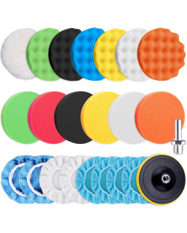 Siquk 23 Pieces 6 Inch Buffing Pads Car Polisher Bonnets Foam Polishing Pad Kit Wax Buffer Polish Pads Car Buffer Attachment For