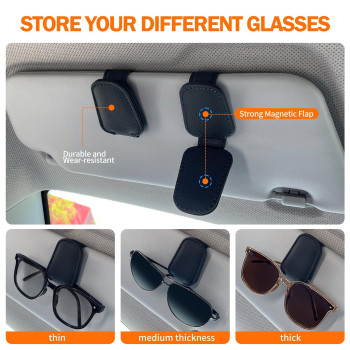 Sunglasses Holders For Car Sun Visor 2Pack Magnetic Leather Glasses Eyeglass Hanger Clip For Car Visor Sunglasses Holder Clip