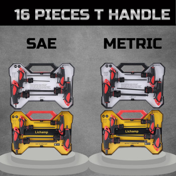 Lichamp 16 Pieces Sae And Metric T Handle Allen Wrench Set 56438 Inch 210Mm Ball Head Standard T Handle Tee Handle Allen