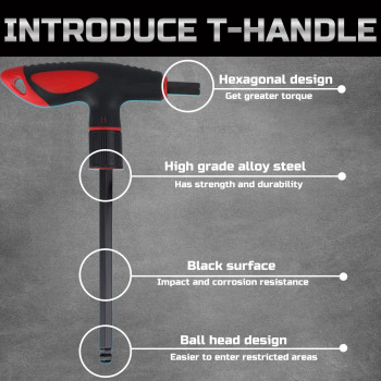 Lichamp 8 Pieces Metric T Handle Allen Wrench Set 210 Mm Ball Head Standard T Handle Tee Handle Allen Hex Key Set Long Hand