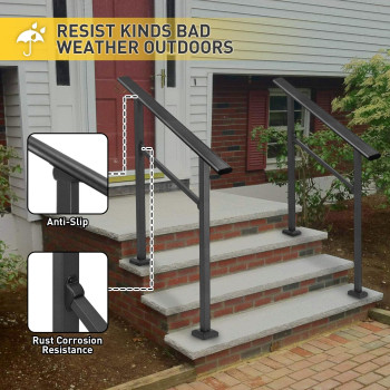 Mestyl Stair Handrails For Outdoor Steps 2 To 3 Steps Stair Railing Indoor Kit Wrought Iron Porch Hand Rails For Outdoor Steps