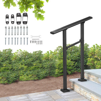 Mestyl Stair Handrails For Outdoor Steps 3 To 4 Steps Stair Railing Indoor Kit Wrought Iron Porch Hand Rails For Outdoor Steps