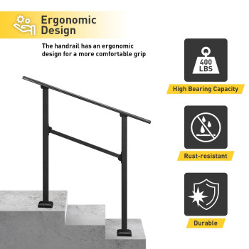 Mestyl Stair Handrails For Outdoor Steps 3 To 4 Steps Stair Railing Indoor Kit Wrought Iron Porch Hand Rails For Outdoor Steps