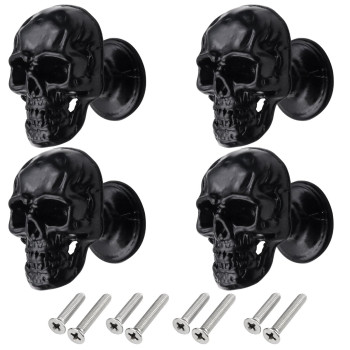 Fanyun 4 Pack Skull Skeleton Cabinets Knobs Single Hole Pull Handle For Drawer Wardrobes Bookcases Dresser Closets Hardware Fur