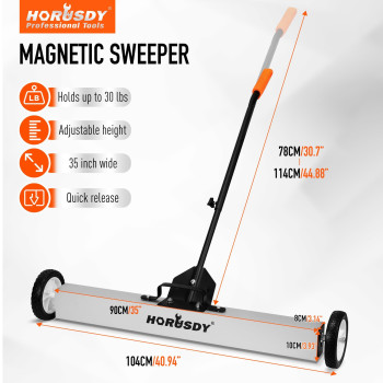 Horusdy 36Inch Rolling Magnetic Sweeper With Wheels 40Inch Telescoping Magnetic Pickup Tool Adjustable Handle 30Pound C