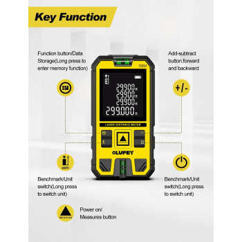 Olufey Laser Measure 165 Feet Laser Distance Meter Device Ip54 Portable Digital Measure Tool Range Finder With Bubble Levels And