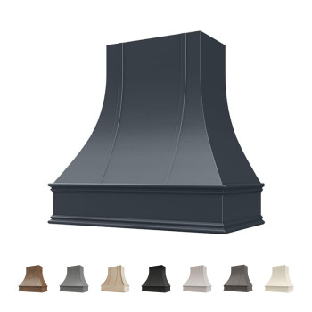 Riley Higgs Curved Front Navy Blue Range Hood Cover With Decorative Molding Wall Mounted Wood Range Hood Covers Plywood And