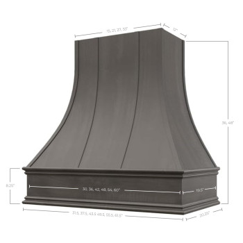 Riley Higgs Curved Front Stained Gray Range Hood Cover With Decorative Molding Wall Mounted Wood Range Hood Covers Plywood