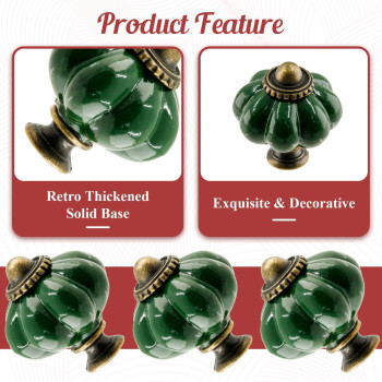 Suiwotin 8Pcs Ceramic Pumpkin Knobs Dark Green Ceramic Cabinet Knobs Vintage Dresser Knobs Retro Knobs Decorative Drawer Knobs