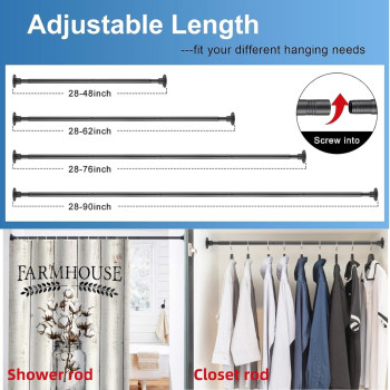 Heavy Duty Shower Curtain Rod 28 To 62 Fixed Shower Curtain Rod Wall Mounted Adjustable Extendable Rustproof For Bathroom