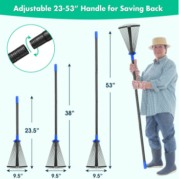 Garden Leaf Rake With Expandable Head From 95 Inch To 17 Inch Collapsible Lawn Rake With Adjustable 53 Inch Splicing Handle H