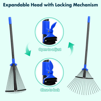 Garden Leaf Rake With Expandable Head From 95 Inch To 17 Inch Collapsible Lawn Rake With Adjustable 53 Inch Splicing Handle H