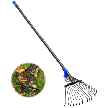 Garden Rake With Expandable Head From 95 Inch To 17 Inch Heavy Duty Metal Leaf Rake With 67 Inch Handle Thatching Lawn Rake F