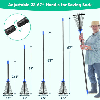 Garden Rake With Expandable Head From 95 Inch To 17 Inch Heavy Duty Metal Leaf Rake With 67 Inch Handle Thatching Lawn Rake F