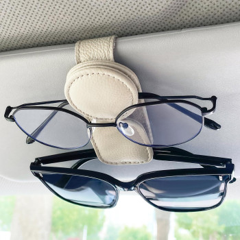 Kiwen Sunglasses Holder For Car Visor Magnetic Leather Sunglass Eyeglass Hanger Clip For Car Sun Visor Accessories 1 Beige