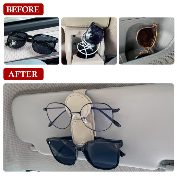 Kiwen Sunglasses Holder For Car Visor Magnetic Leather Sunglass Eyeglass Hanger Clip For Car Sun Visor Accessories 1 Beige