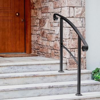 Xesi 34 Step Handrails For Outdoor Steps With Installation Kit Durable Wrought Iron Railing Versatile Curved Handrails For