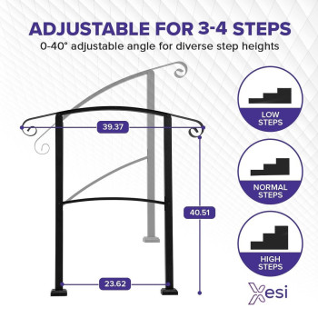 Xesi 34 Step Handrails For Outdoor Steps With Installation Kit Durable Wrought Iron Railing Versatile Curved Handrails For