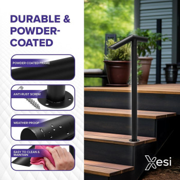 Xesi Single Post Handrail With Diy Took Kit Black Wrough Iron Hand Railing Outdoor Stair Railing Fit 2 Or 1 Step Handrails Fo