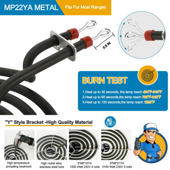 Mp22Ya Electric Range Burner Element Unit Set With 330031 Surface Element Receptacle Kit And Porcelain Drip Bowl Set By Fetechma