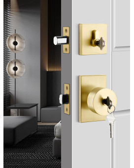 Goldenwarm Gold Exterior Door Knob With Deadbolt Square Contemporary Brushed Gold Exterior Door Lock Set With Deadbolt Heavy D