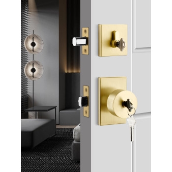 Goldenwarm Gold Exterior Door Knob With Deadbolt Square Contemporary Brushed Gold Exterior Door Lock Set With Deadbolt Heavy D