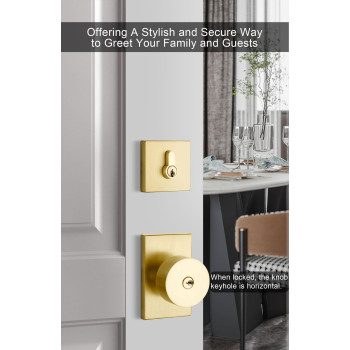 Goldenwarm Gold Exterior Door Knob With Deadbolt Square Contemporary Brushed Gold Exterior Door Lock Set With Deadbolt Heavy D