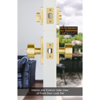 Goldenwarm Gold Exterior Door Knob With Deadbolt Square Contemporary Brushed Gold Exterior Door Lock Set With Deadbolt Heavy D