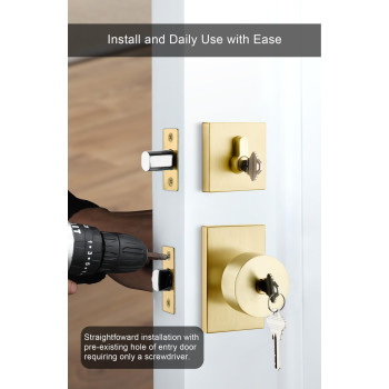 Goldenwarm Gold Exterior Door Knob With Deadbolt Square Contemporary Brushed Gold Exterior Door Lock Set With Deadbolt Heavy D