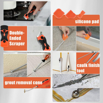 Caulking Tool Kit Stainless Steel Caulk Remover Caulking Tool Set With Cut Resistant Gloves Scraper Silicone Caulking Tools