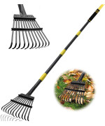 Coopvivi Garden Leaf Rakes 6Ft Rakes For Lawns Heavy Duty 11 Metal Tines 9 Inch Wide Adjustable Long Steel Handle Small Shrub