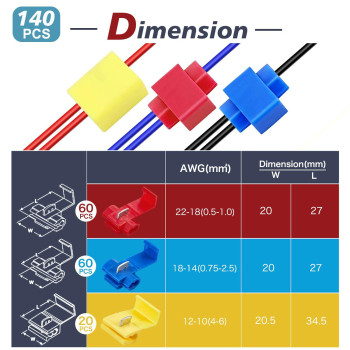 Chanzon 140Pcs Quick Splice Wire Connectors Snap Kit For 2210Awg Gauge Red Blue Yellow Tap Solderless Electrical Idc Sgsce Cer