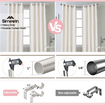 Simewin Heavy Duty Curtain Rods For Windows 72 To 144 Inches 1 Inch Silver Curtain Rods For Bedroom Living Room Patio Kitche