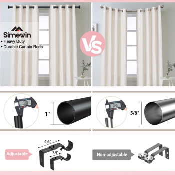 Simewin Heavy Duty Curtain Rods For Windows 72 To 144 Inches 1 Inch Black Curtain Rods For Bedroom Living Room Patio Kitchen