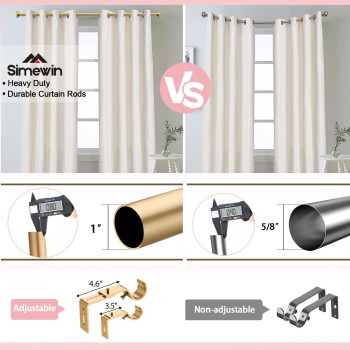 Simewin Heavy Duty Curtain Rods For Windows 72 To 144 Inches 1 Inch Gold Curtain Rods For Bedroom Living Room Patio Kitchen