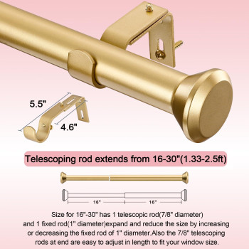 Simewin Heavy Duty Curtain Rods For Windows 16 To 30 Inches 1 Inch Gold Curtain Rods For Bedroom Living Room Patio Kitchen