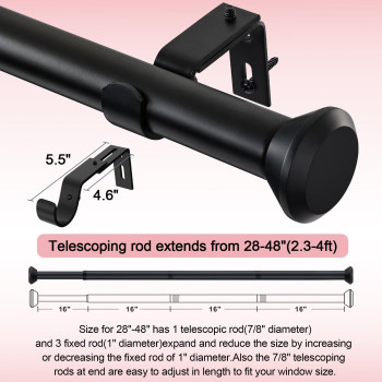 Simewin Heavy Duty Curtain Rods For Windows 28 To 48 Inches 1 Inch Black Curtain Rods For Bedroom Living Room Patio Kitchen