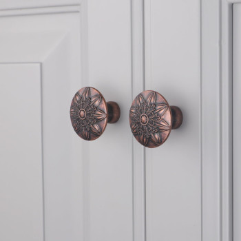 Xlroaafs 10 Pack Antique Copper Cabinet Knobs 125 Round Vintage Copper Knobs For Cabinets For Dresser Drawers Kitchen Cabine